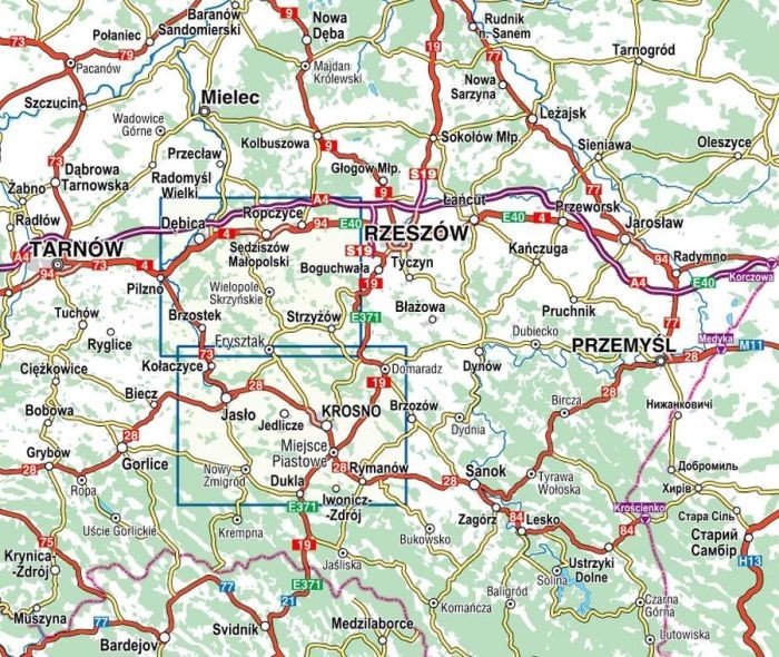 Pogórze Strzyżowskie. Jasło, Krosno, Dukla. Laminowana mapa turystyczna wydawnictwa Compass. Zasięg