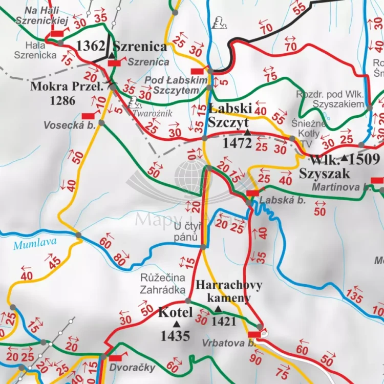 Karkonosze. Mapa ścienna - szlaki turystyczne. Fragment 2
