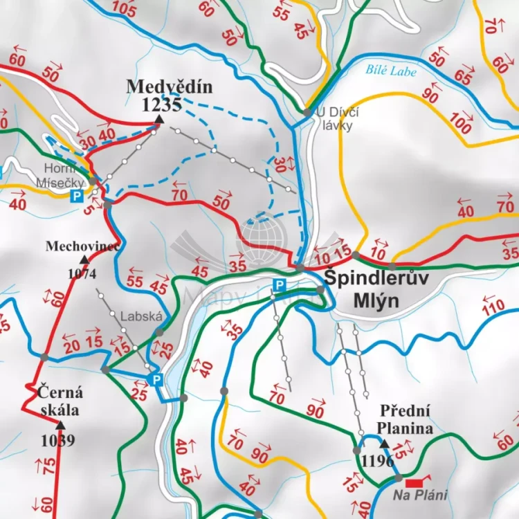 Karkonosze. Mapa ścienna - szlaki turystyczne. Fragment 3