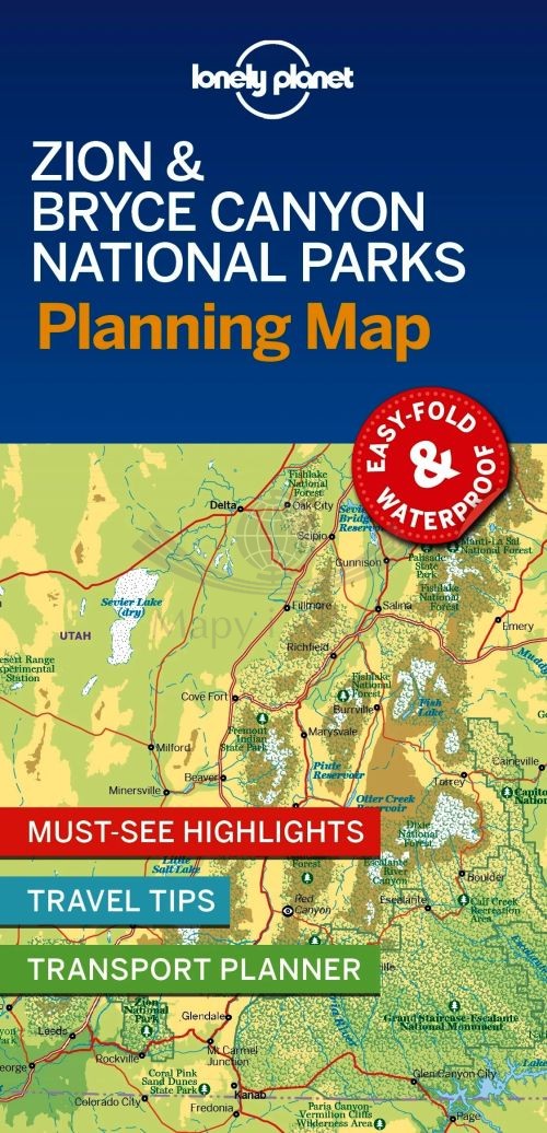 Park Narodowy Zion i Bryce Canyon. Wodoodporna mapa turystyczna. Planning map. Lonely Planet