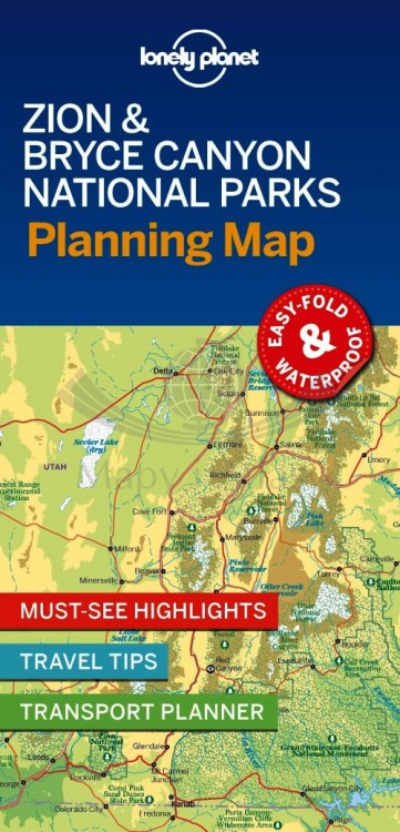 Park Narodowy Zion i Bryce Canyon. Wodoodporna mapa turystyczna. Planning map wydawnictwa Lonely Planet. Okładka