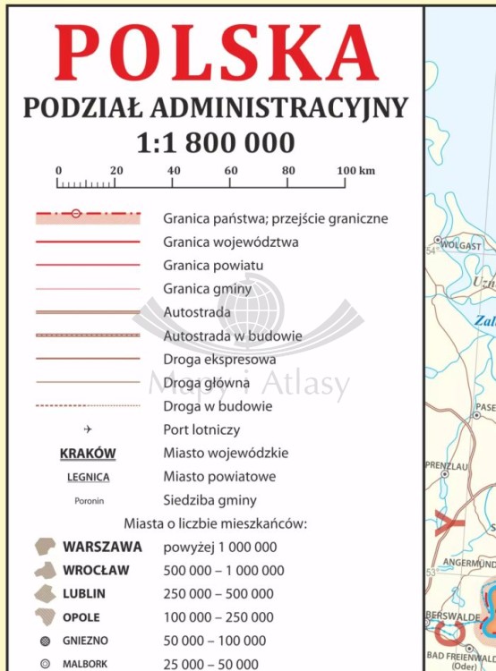 Polska. Mapa fizyczna i administracyjna. Podkładka na biurko. Fragment 1