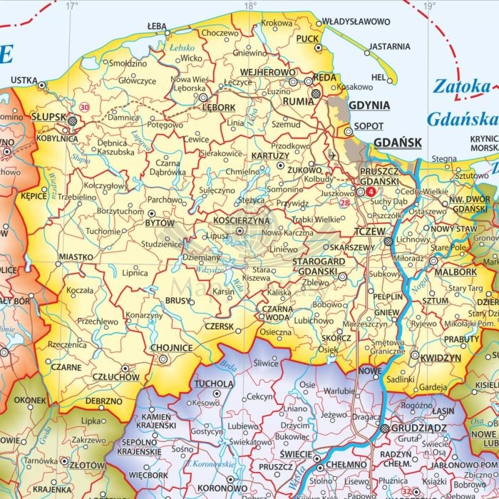 Polska. Mapa fizyczna i administracyjna. Podkładka na biurko. Fragment 2
