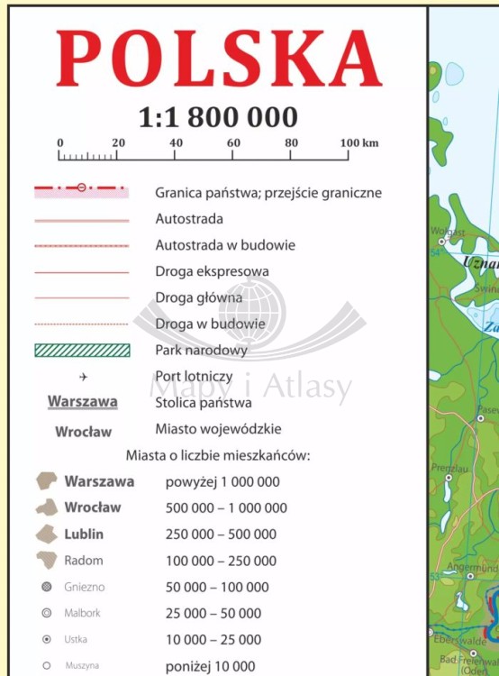 Polska. Mapa fizyczna i administracyjna. Podkładka na biurko. Fragment 1