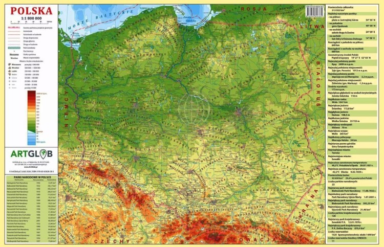 Polska. Mapa fizyczna i administracyjna. Podkładka na biurko. Okładka - strona fizyczna