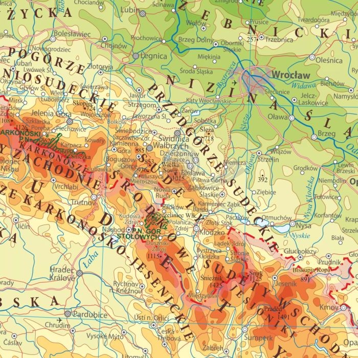 Polska. Mapa fizyczna i administracyjna. Podkładka na biurko. Fragment 3