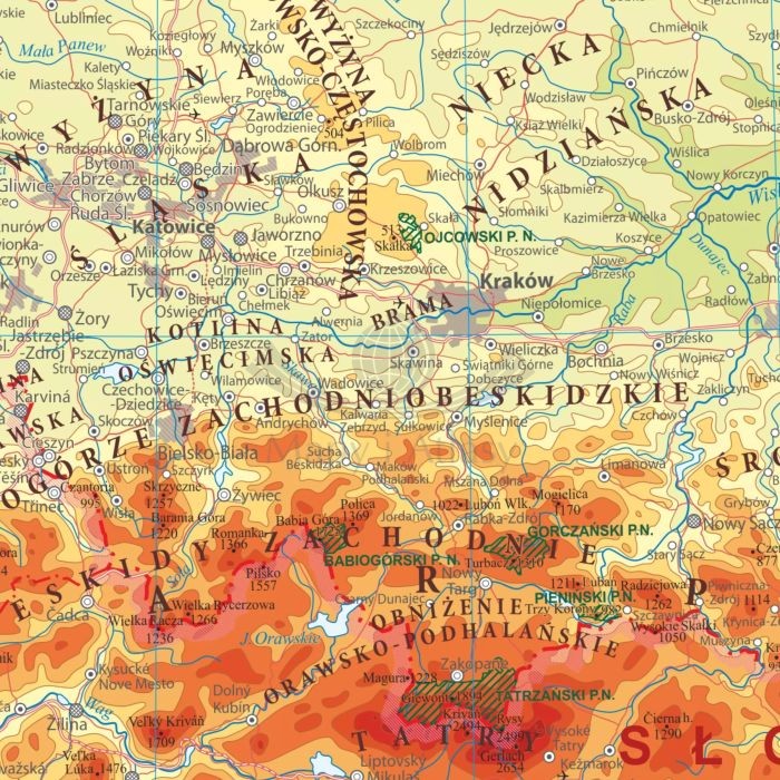 Polska. Mapa fizyczna i administracyjna. Podkładka na biurko. Fragment 4
