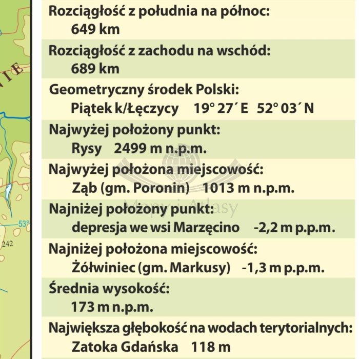 Polska. Mapa fizyczna i administracyjna. Podkładka na biurko. Fragment 5