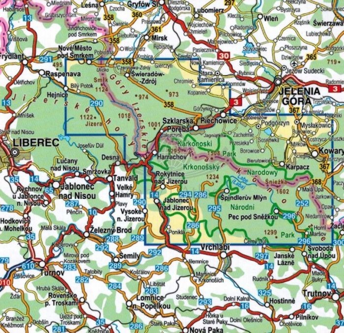 Karkonosze i Góry Izerskie 1:35 000. Laminowana mapa turystyczna wydawnictwa Compass. Zasięg