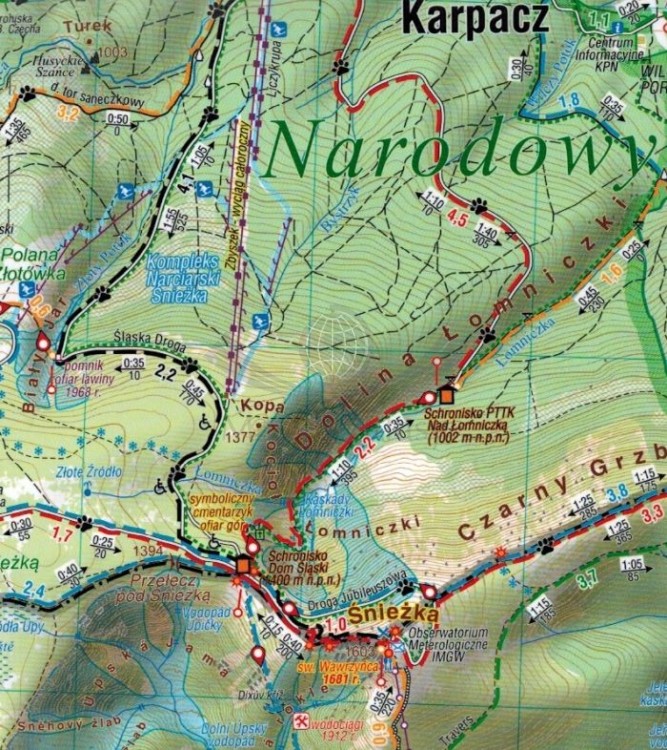Karkonosze i Góry Izerskie 1:35 000. Laminowana mapa turystyczna wydawnictwa Compass. Fragment 1