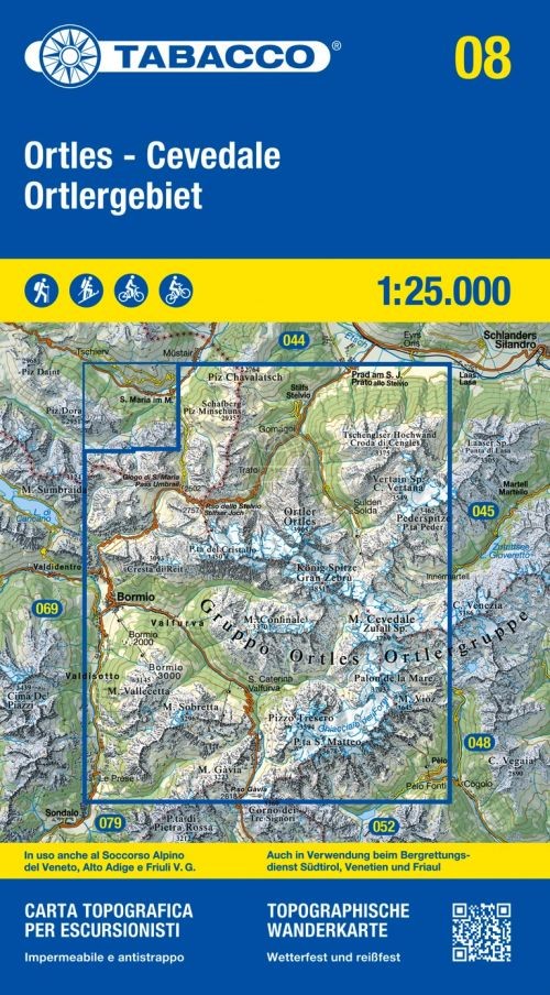 Ortler, Cevedale 1:25 000. Wodoodporna mapa turystyczna 08. Tabacco