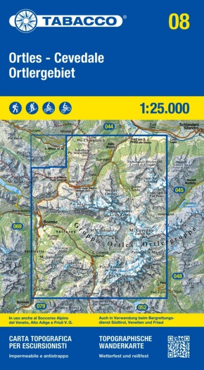 Ortler, Cevedale 1:25 000. Wodoodporna mapa turystyczna 08 wydawnictwa Tabacco. Okładka
