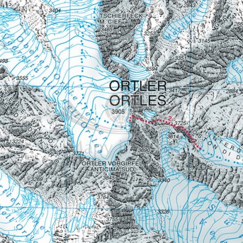 Ortler, Cevedale 1:25 000. Wodoodporna mapa turystyczna 08 wydawnictwa Tabacco. Fragment