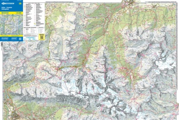 Ortler, Cevedale 1:25 000. Wodoodporna mapa turystyczna 08 wydawnictwa Tabacco. Strona pierwsza