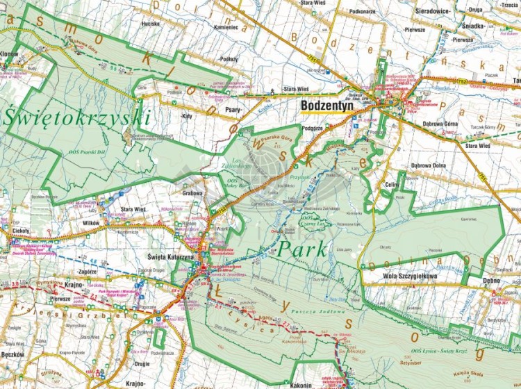 Świętokrzyski Park Narodowy 1:55 000. Laminowana mapa kieszonkowa wydawnictwa Compass. Fragment