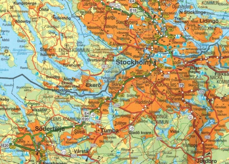 Szwecja południowo-wschodnia 1:250 000. Mapa samochodowo-turystyczna wydawnictwa Kümmerly+Frey. Fragment