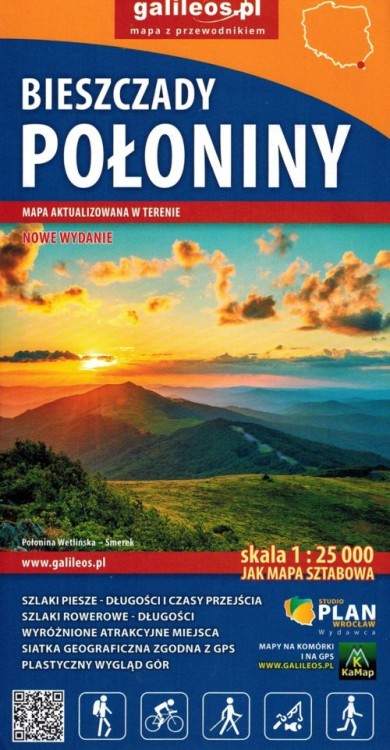Bieszczady - połoniny 1:25 000. Mapa turystyczna wydawnictwa Galileos. Okładka