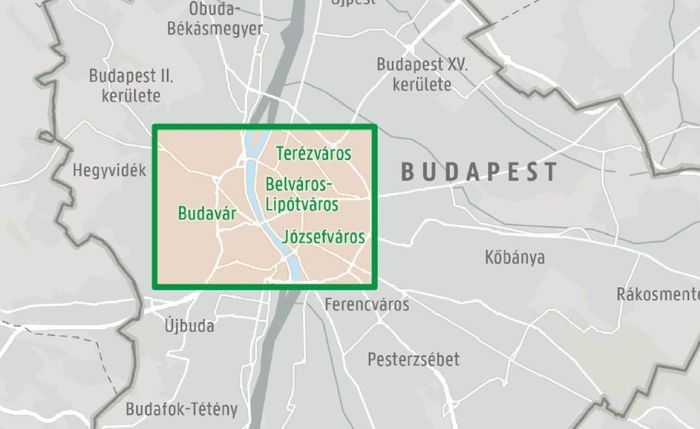Budapeszt 1:10 000. Wodoodporna mapa / Plan miasta wydawnictwa Freytag & Berndt. Zasięg