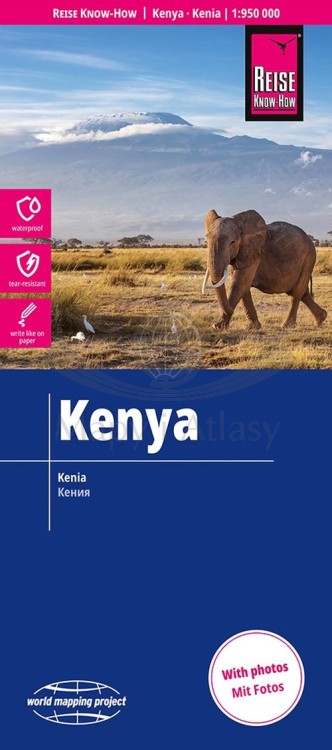 Kenia 1:950 000. Wodoodporna mapa samochodowo-turystyczna wydawnictwa Reise Know-How. Okładka