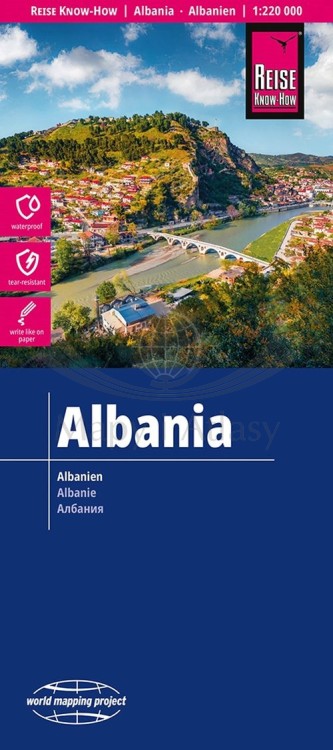 Albania 1:220 000. Wodoodporna mapa samochodowo-turystyczna wydawnictwa Reise Know-How. Okładka