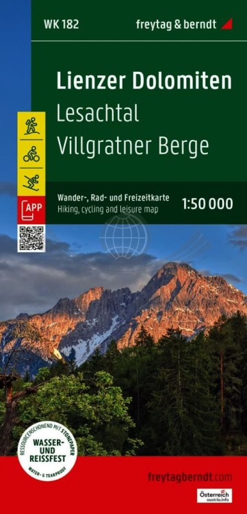 Alpy Karnickie / Lienzer Dolomiten, Lesachtal, Villgratner Berge. Wodoodporna mapa turystyczna WK 182 wydawnictwa Freytag & Berndt. Okładka