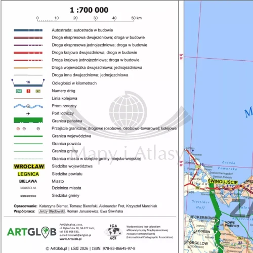 Polska 1:700 000. Mapa administracyjno-drogowa. Wersja magnetyczna wydawnictwa ArtGlob. Legenda