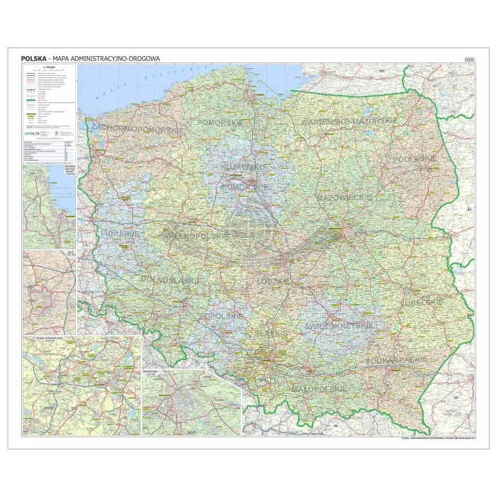 Polska 1:700 000. Naklejka, mapa ścienna administracyjno-drogowa wydawnictwa ArtGlob. Cała mapa