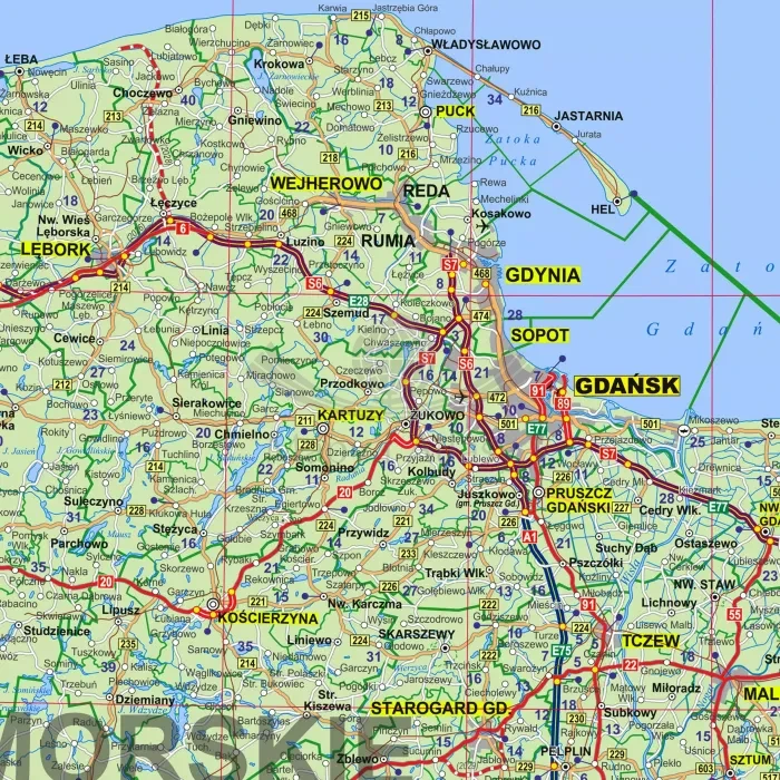 Polska 1:700 000. Naklejka, mapa ścienna administracyjno-drogowa wydawnictwa ArtGlob. Fragment 2