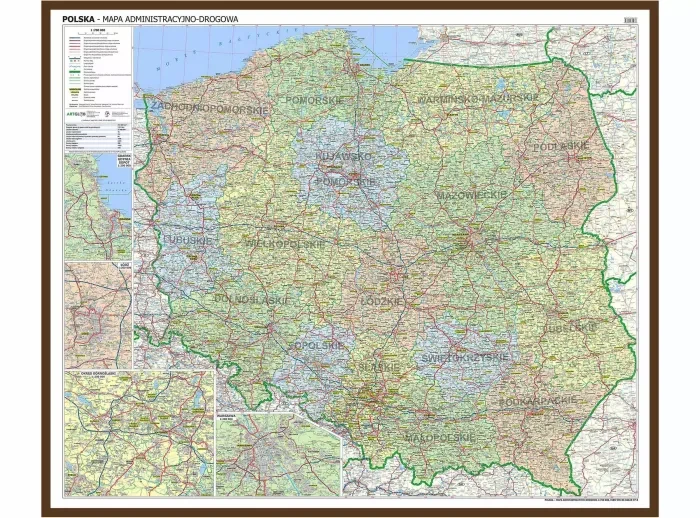 Polska 1:700 000. Mapa administracyjno-drogowa w ramie drewnianej wydawnictwa ArtGlob. Cała mapa