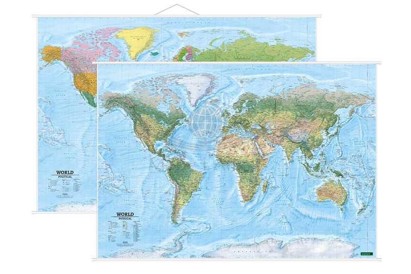 Świat  1:20 000 000. Dwustronna mapa ścienna. Polityczna / fizyczna. Freytag & Berndt. Wyd. 2025