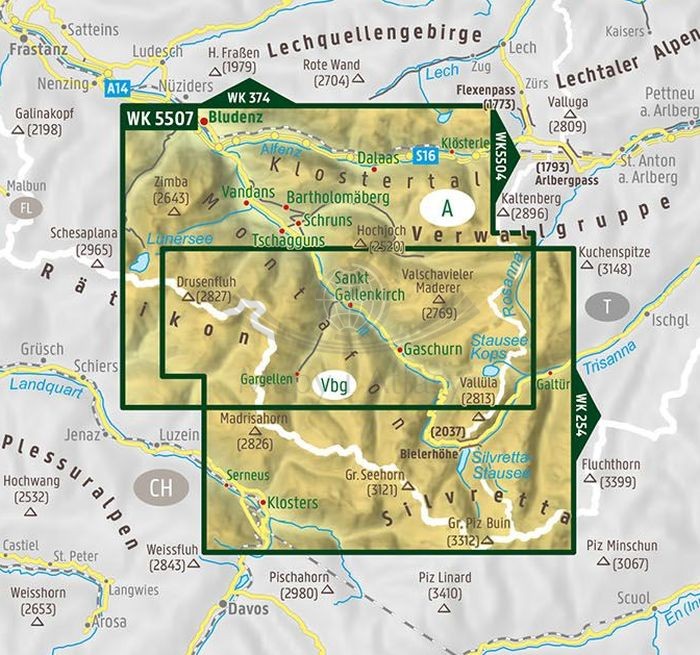 Montafon 1:35 000. Wodoodporna mapa turystyczna WK 5507 wydawnictwa Freytag & Berndt. Zasięg