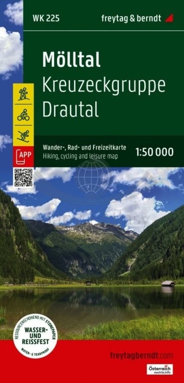 Mölltal, Kreuzeckgruppe, Drautal 1:50 000. Wodoodporna mapa turystyczna WK 225 wydawnictwa Freytag & Berndt. Okładka