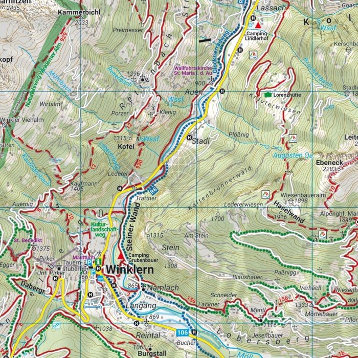 Mölltal, Kreuzeckgruppe, Drautal 1:50 000. Wodoodporna mapa turystyczna WK 225 wydawnictwa Freytag & Berndt. Fragment