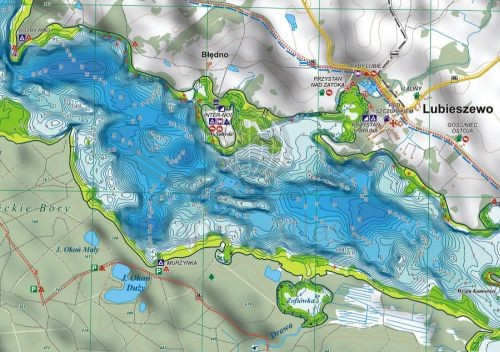 Jezioro Lubie + Drawsko Pomorskie. Mapa turystyczna / plan batymetryczny wydawnictwa Eko-Map. Fragment