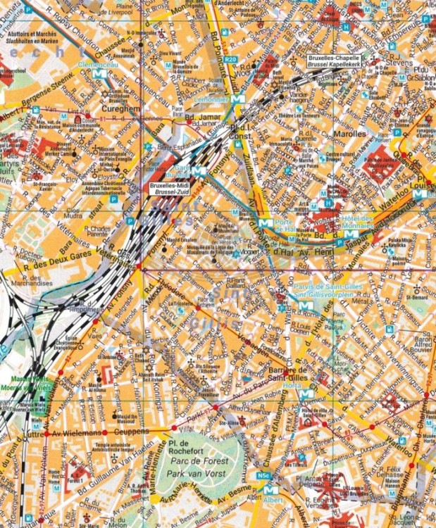 Bruksela 1:18 000. Mapa turystyczna / Plan miasta wydawnictwa Freytag & Berndt. Fragment