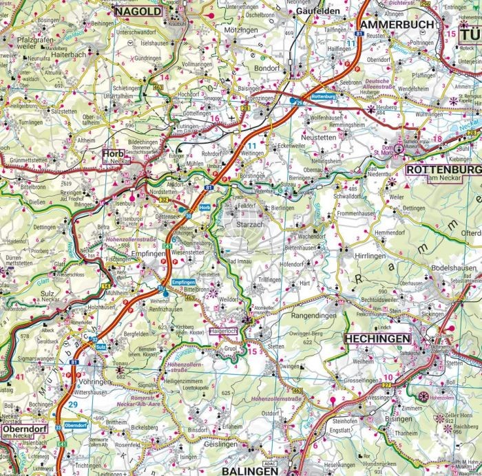 Schwarzwald, Jura Szwabska, Jezioro Bodeńskie. Mapa samochodowo-turystyczna /9/ wydawnictwa Freytag & Bernd. Fragment