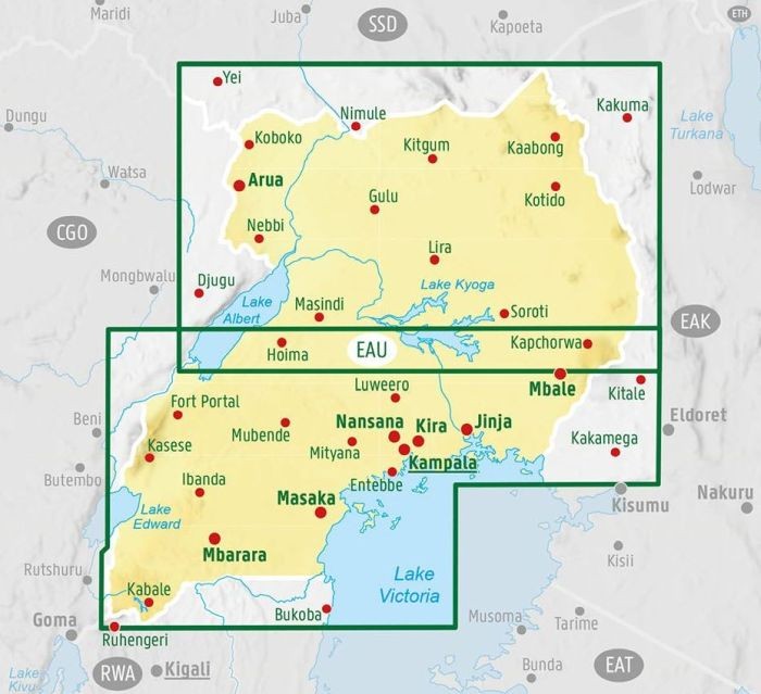Uganda 1:500 000. Mapa samochodowo-turystyczna wydawnictwa Freytag & Berndt. Zasięg