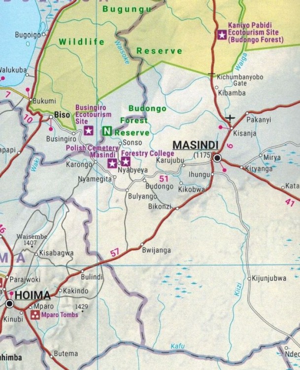 Uganda 1:500 000. Mapa samochodowo-turystyczna wydawnictwa Freytag & Berndt. Fragment