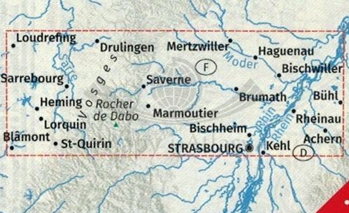 Elsass, Vogesen Nord, Hagenau, Strassburg / Alzacja, cz. północna, Wogezy, Haguenau, Strasbourg. Zestaw dwóch map turystycznych 2220 wydawnictwa Kompass. Mapa 2 - zasięg