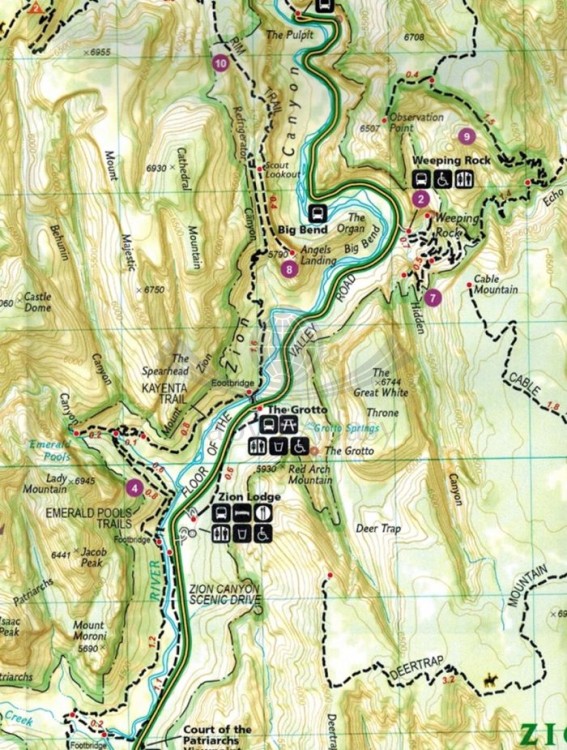 Park Narodowy Zion 1:37 700. Wodoodporna mapa turystyczna wydawnictwa National Geographic. Fragment
