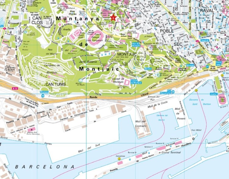 Barcelona 1:12 000. Wodoodporna mapa / Plan miasta wydawnictwa Marco Polo. Fragment