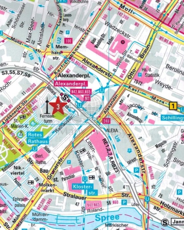 Berlin 1:12 000. Wodoodporna mapa kieszonkowa / Plan miasta wydawnictwa Marco Polo. Fragment