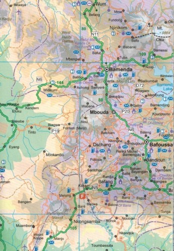 Kamerun i Gabon. Mapa samochodowo-turystyczna wydawnictwa ITMB. Fragment