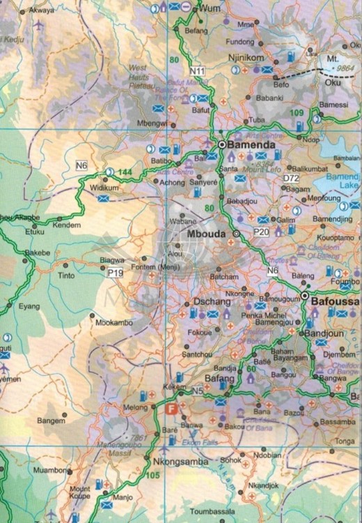 Kamerun i Gabon. Mapa samochodowo-turystyczna wydawnictwa ITMB. Fragment