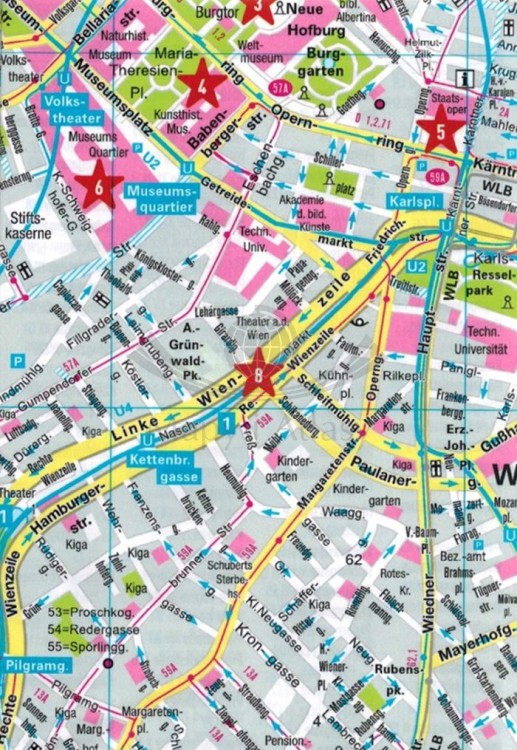 Wiedeń 1:12 000. Wodoodporna mapa kieszonkowa / Plan miasta wydawnictwa Marco Polo. Fragment