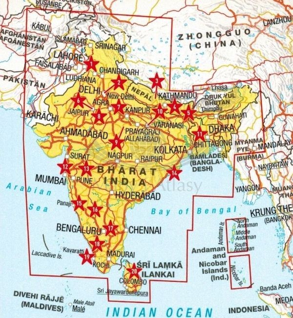 Indie i Sri Lanka. Wodoodporna mapa samochodowa wydawnictwa Marco Polo. Zasięg