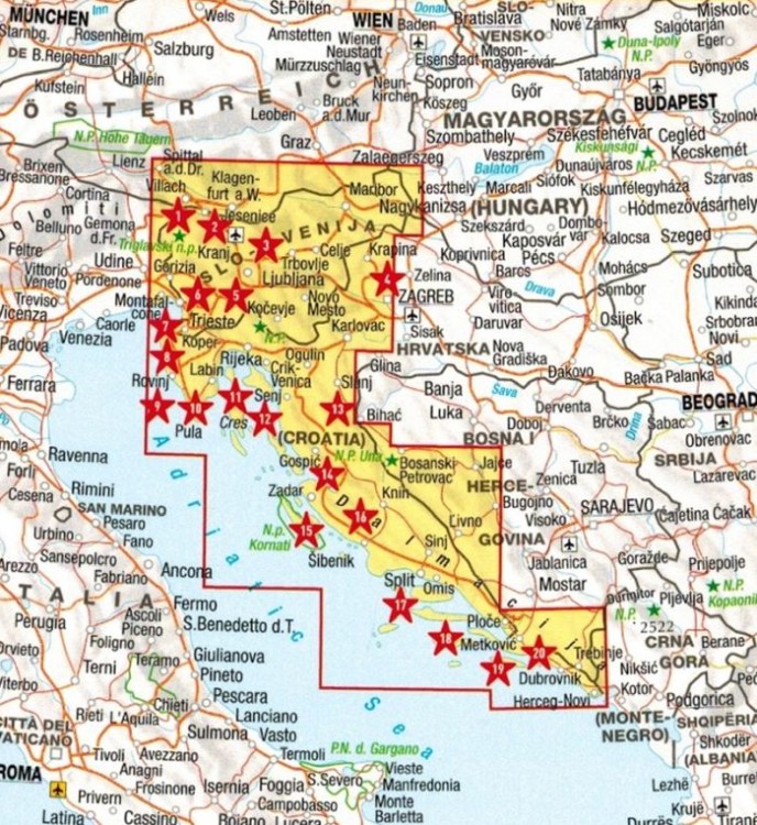 Chorwacja - wybrzeże, Słowenia. Wodoodporna mapa samochodowo-turystyczna wydawnictwa Marco Polo. Zasięg