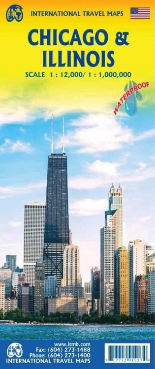 Chicago i Illinois. Wodoodporny plan miasta / mapa samochodowo-turystyczna wydawnictwa ITMB. Okładka