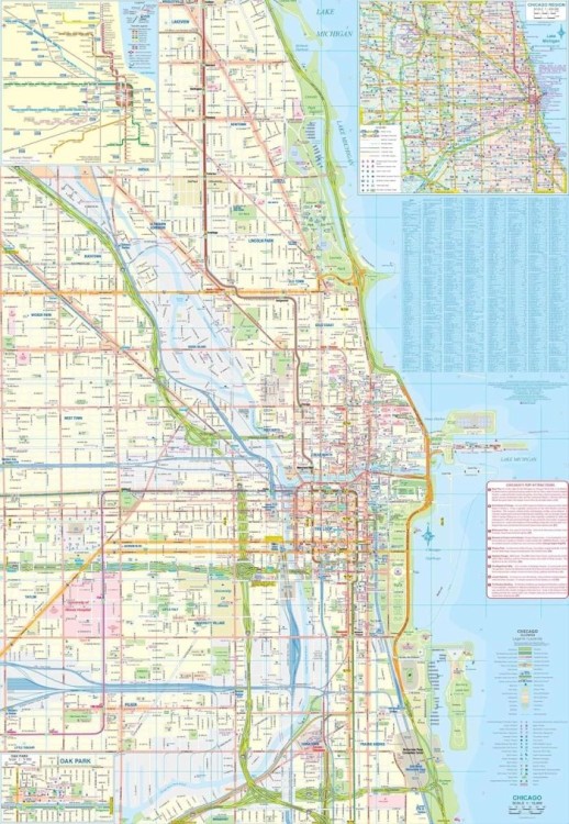 Chicago i Illinois. Wodoodporny plan miasta / mapa samochodowo-turystyczna wydawnictwa ITMB. Druga strona