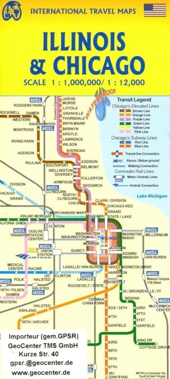Chicago i Illinois. Wodoodporny plan miasta / mapa samochodowo-turystyczna wydawnictwa ITMB. Okładka - tył